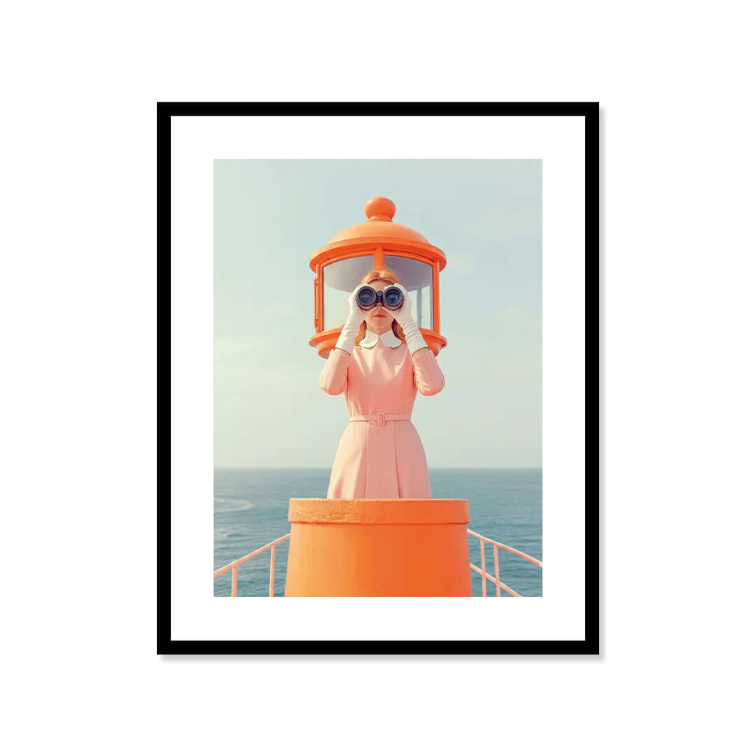 Cuadro Póster Mujer con Binoculares | Decoración Costera