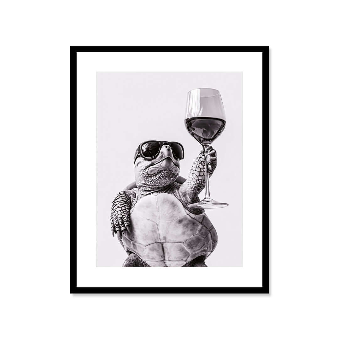 Cuadro Póster Tortuga con Copa de Vino | Decoración Original