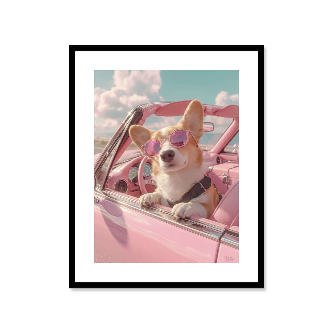 Cuadro Póster Perro con Gafas | Decoración Rosa