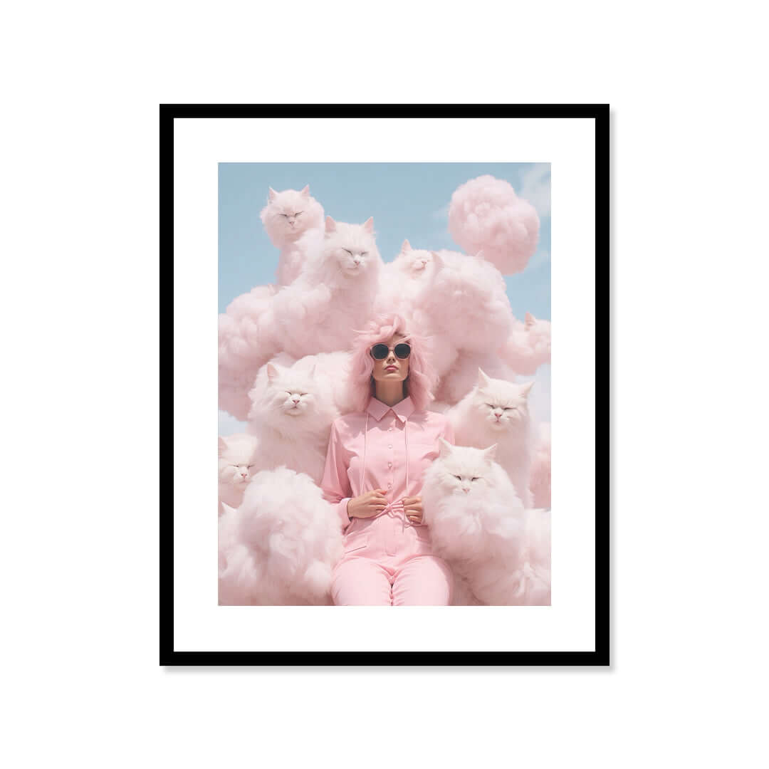 Cuadro Póster Mujer con Gatos Rosas | Decoración Surrealista