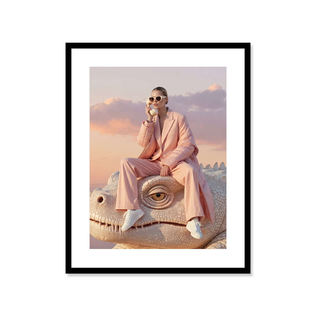 Cuadro Póster Mujer sobre Cocodrilo | Decoración Surrealista