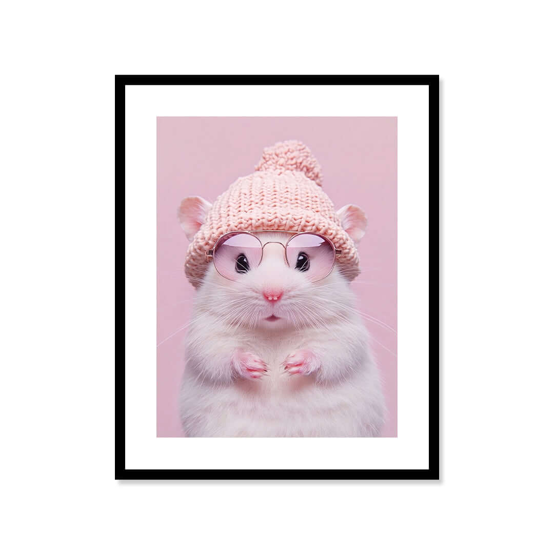 Cuadro Póster Hámster con Gorro | Decoración Rosa Pastel