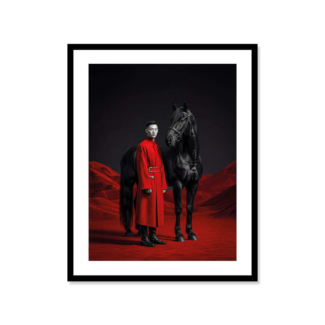 Cuadro Póster Caballo y Hombre de Rojo | Decoración Moderna