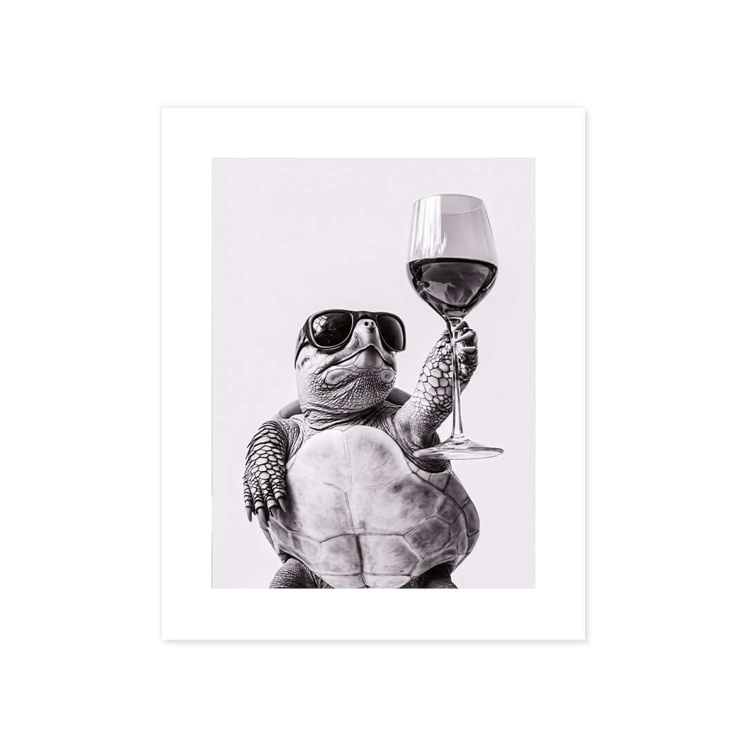 Cuadro Póster Tortuga con Copa de Vino | Decoración Original