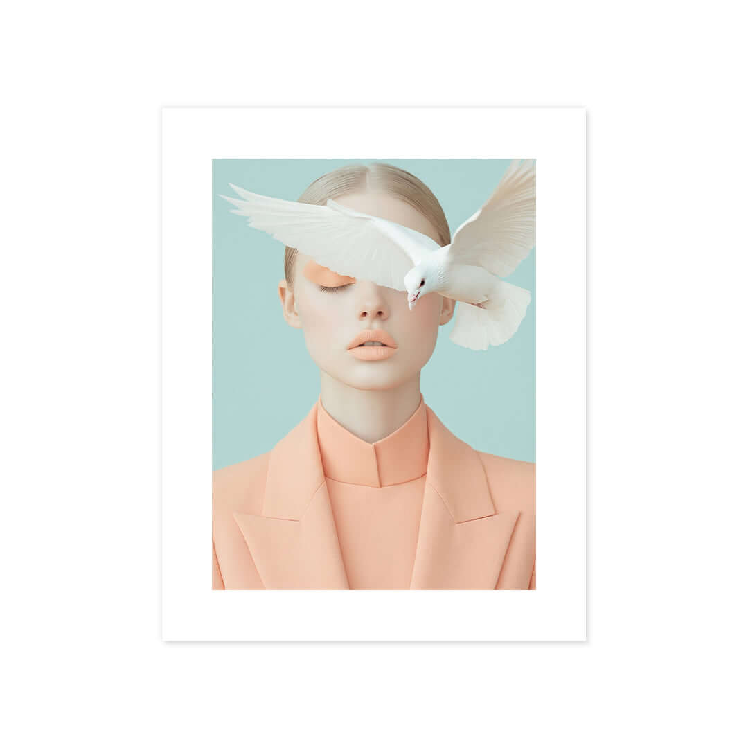Cuadro Póster Mujer con Paloma Blanca | Decoración Surrealista