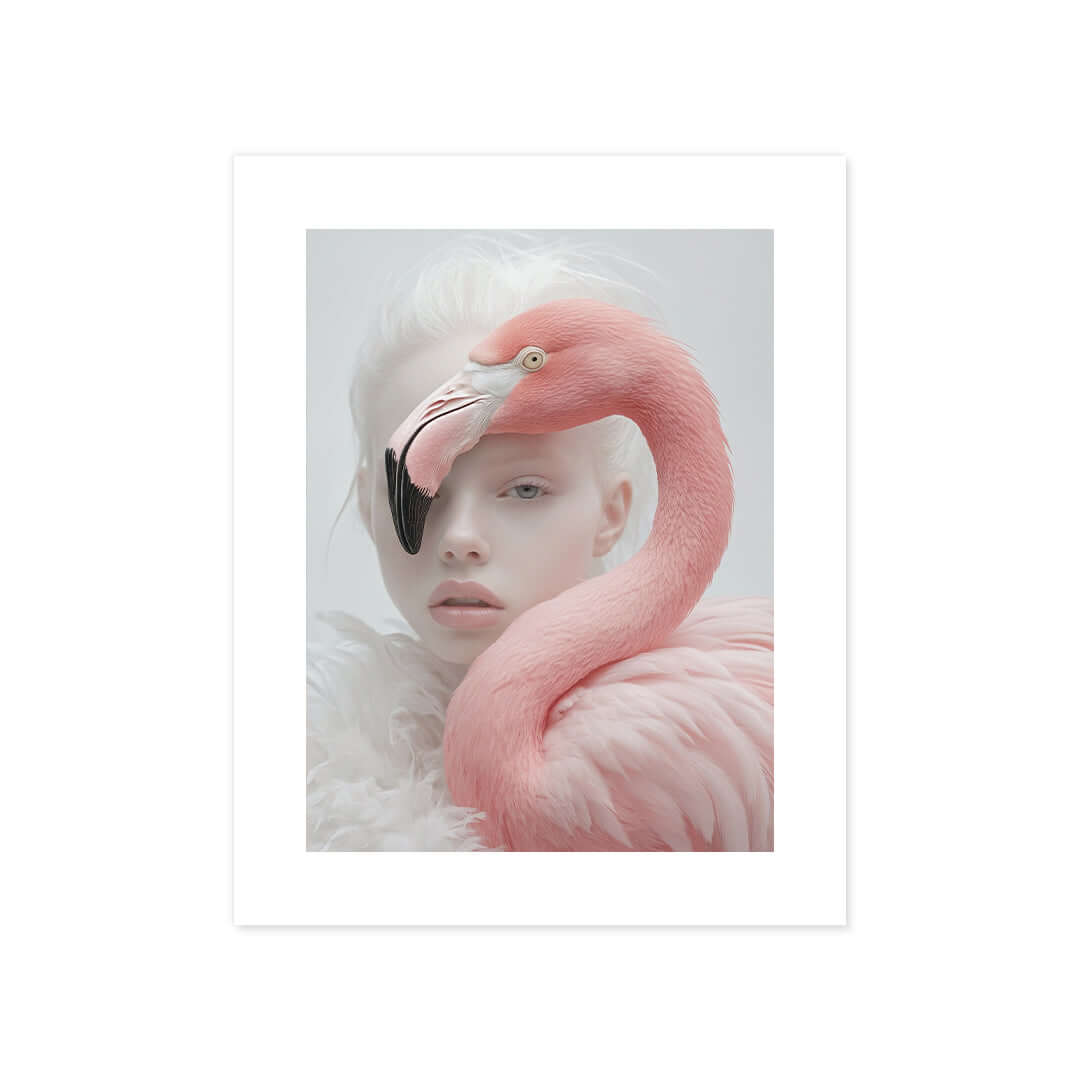 Cuadro Póster Mujer con Flamenco Rosa | Decoración Surrealista