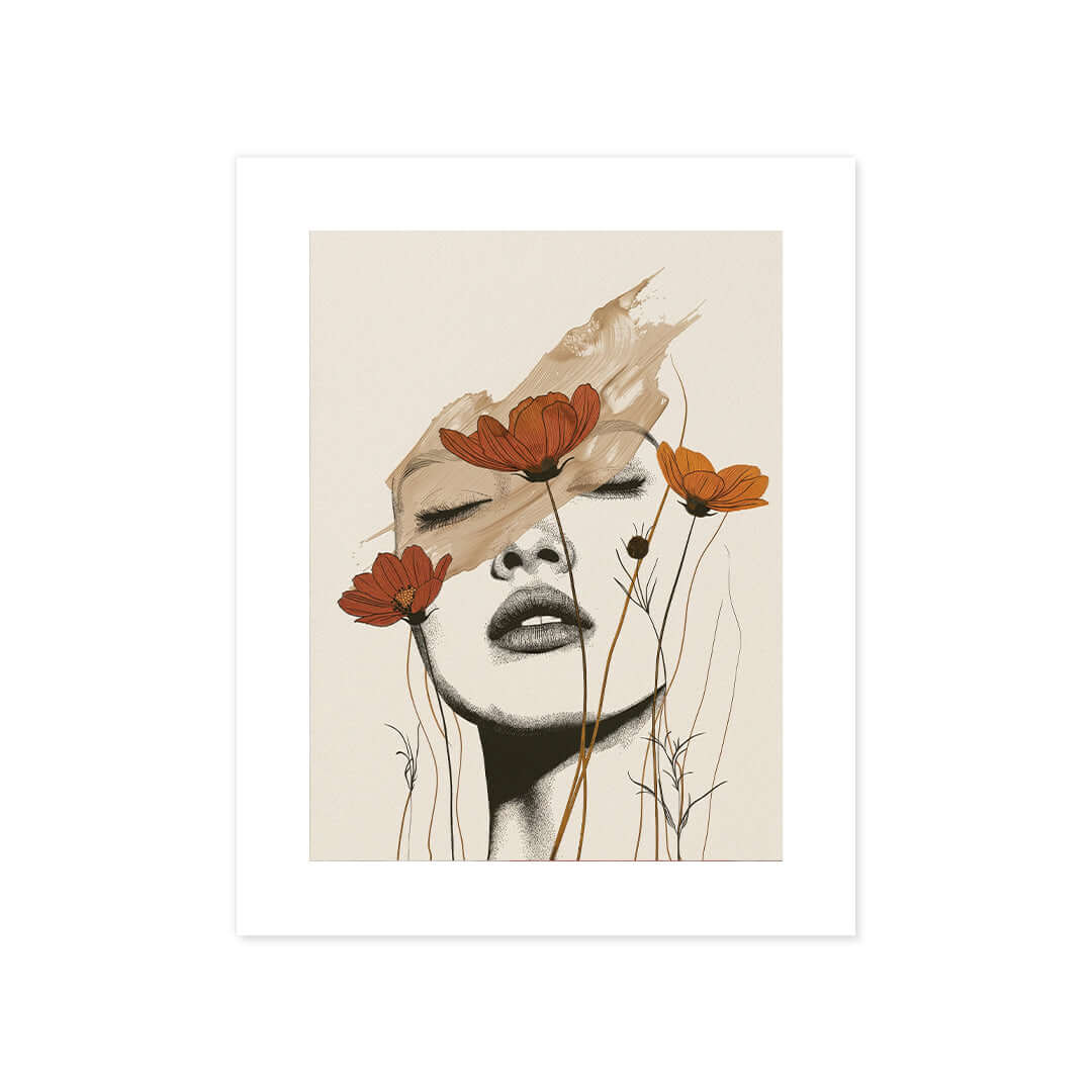 Cuadro Póster Mujer con Flores | Decoración Artística