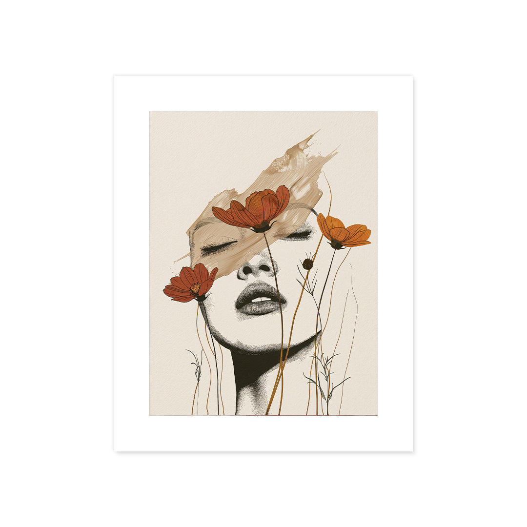 Cuadro Póster Mujer con Flores | Decoración Artística