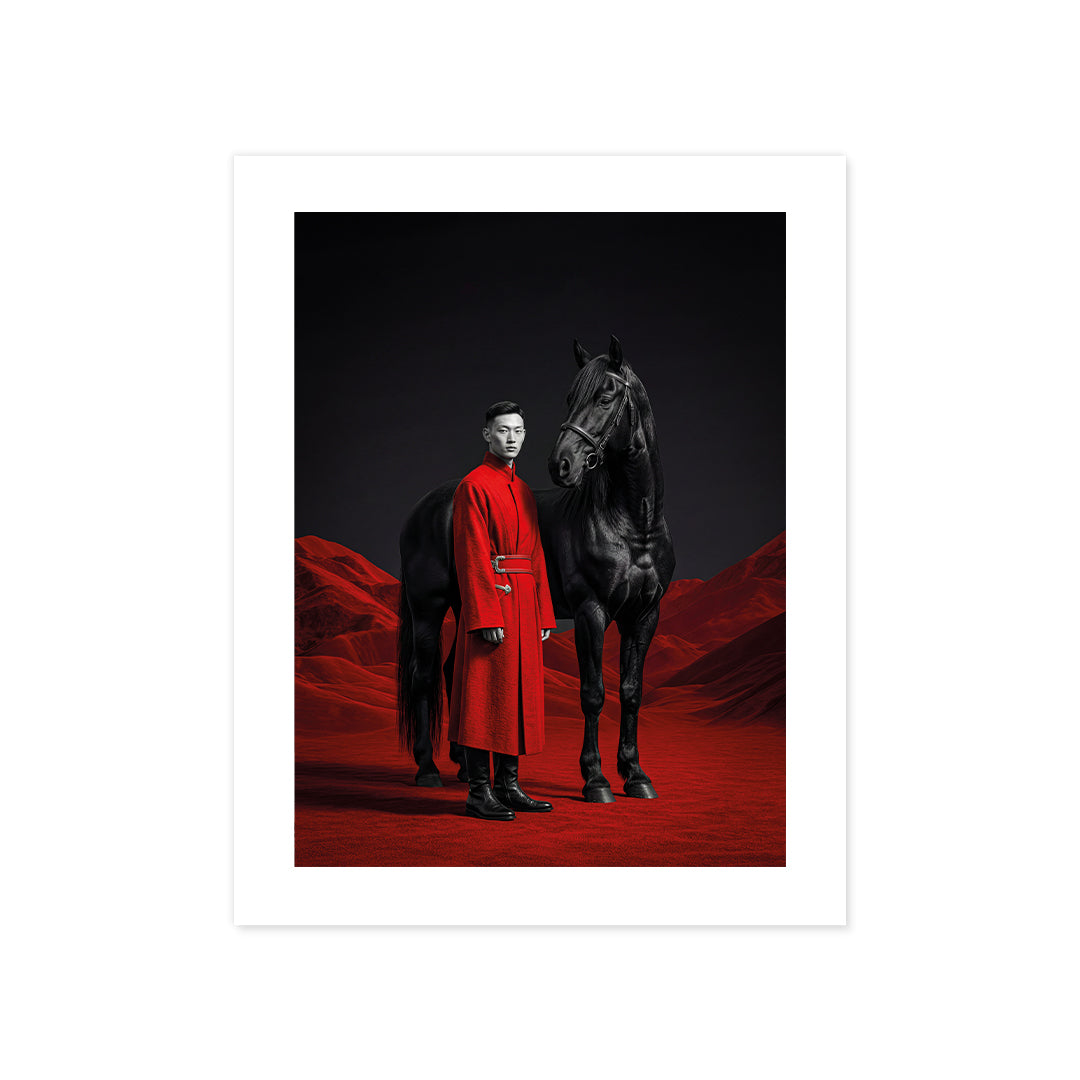 Cuadro Póster Caballo y Hombre de Rojo | Decoración Moderna