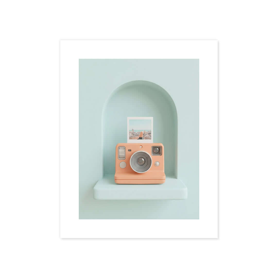 Cuadro Póster Cámara Polaroid Coral | Decoración Minimalista