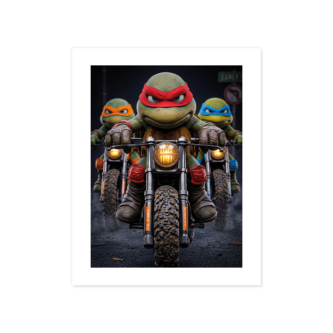 Cuadro Póster Tortugas Ninja en Moto | Decoración Urbana