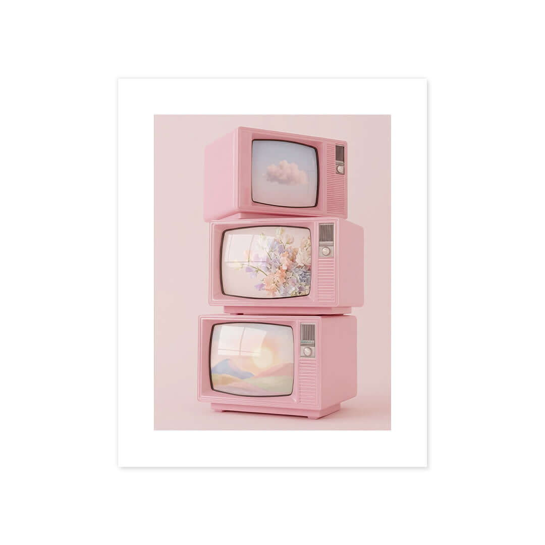 Cuadro Póster Televisores Vintage Rosa | Decoración Retro