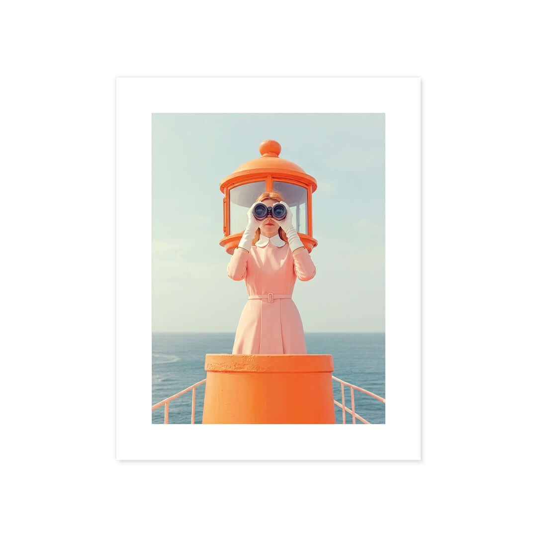 Cuadro Póster Mujer con Binoculares | Decoración Costera