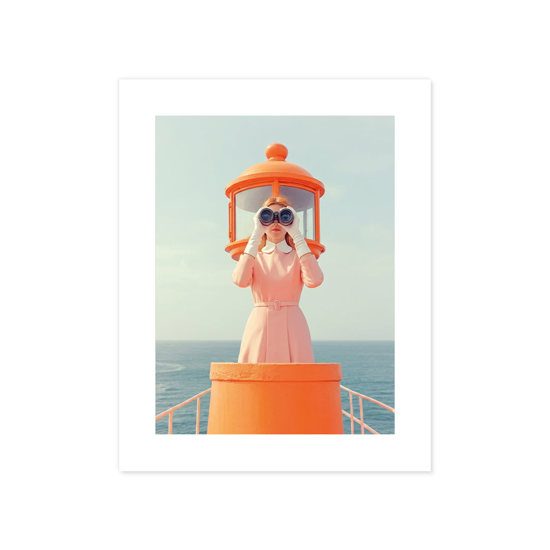 Cuadro Póster Mujer con Binoculares | Decoración Costera