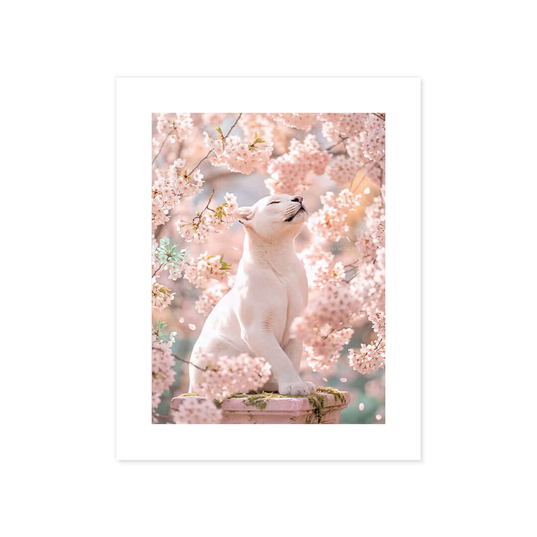 Cuadro Póster Puma Blanco | Decoración Floral Rosa