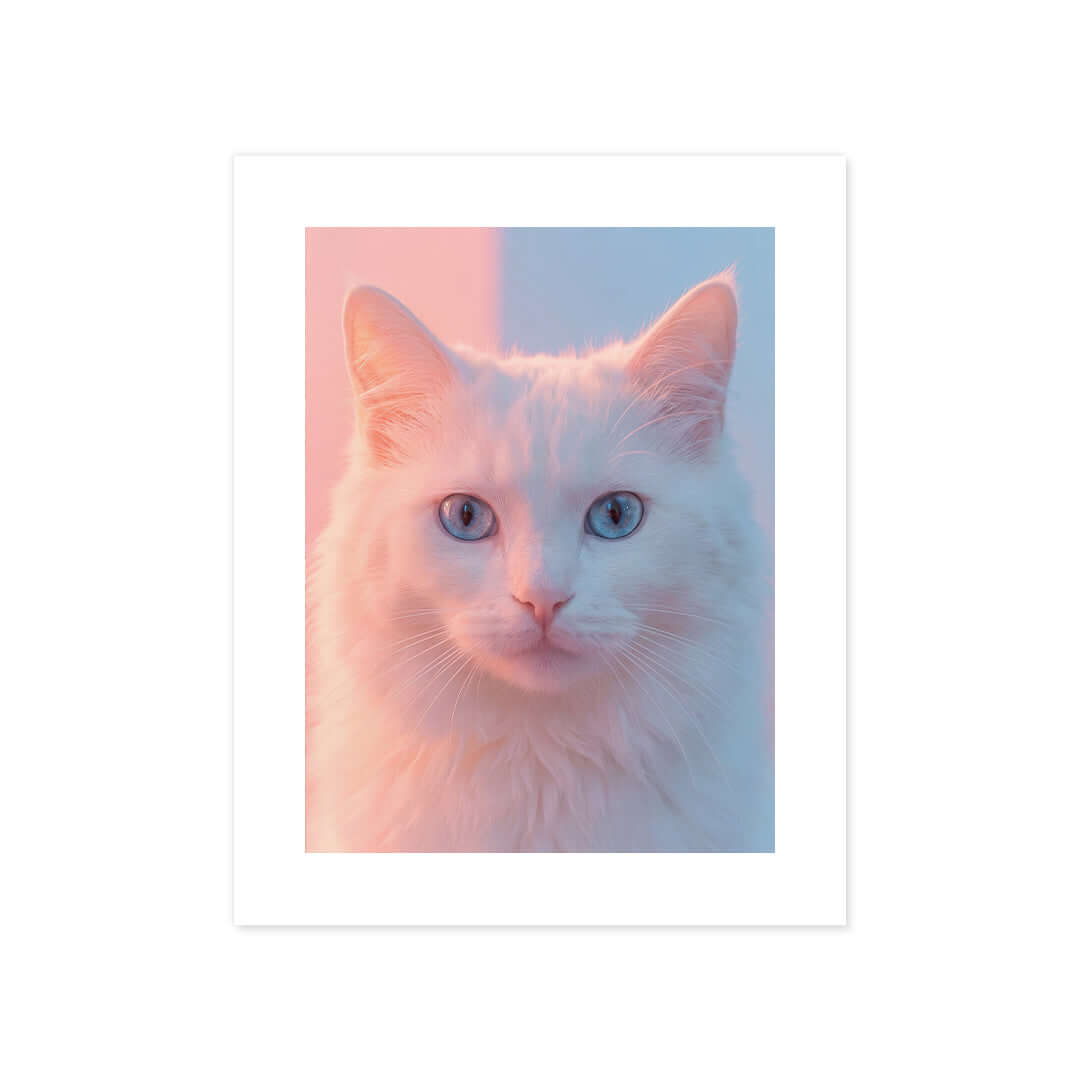 Cuadro Póster Gato Blanco | Decoración en Tonos Pastel