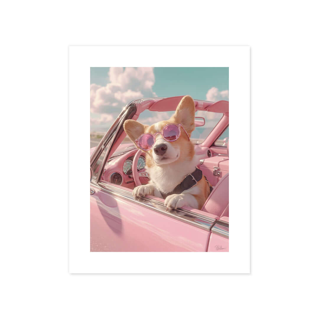 Cuadro Póster Perro con Gafas | Decoración Rosa