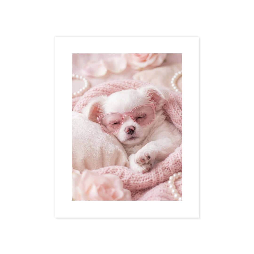 Cuadro Póster Cachorro Blanco | Decoración Rosa Pastel