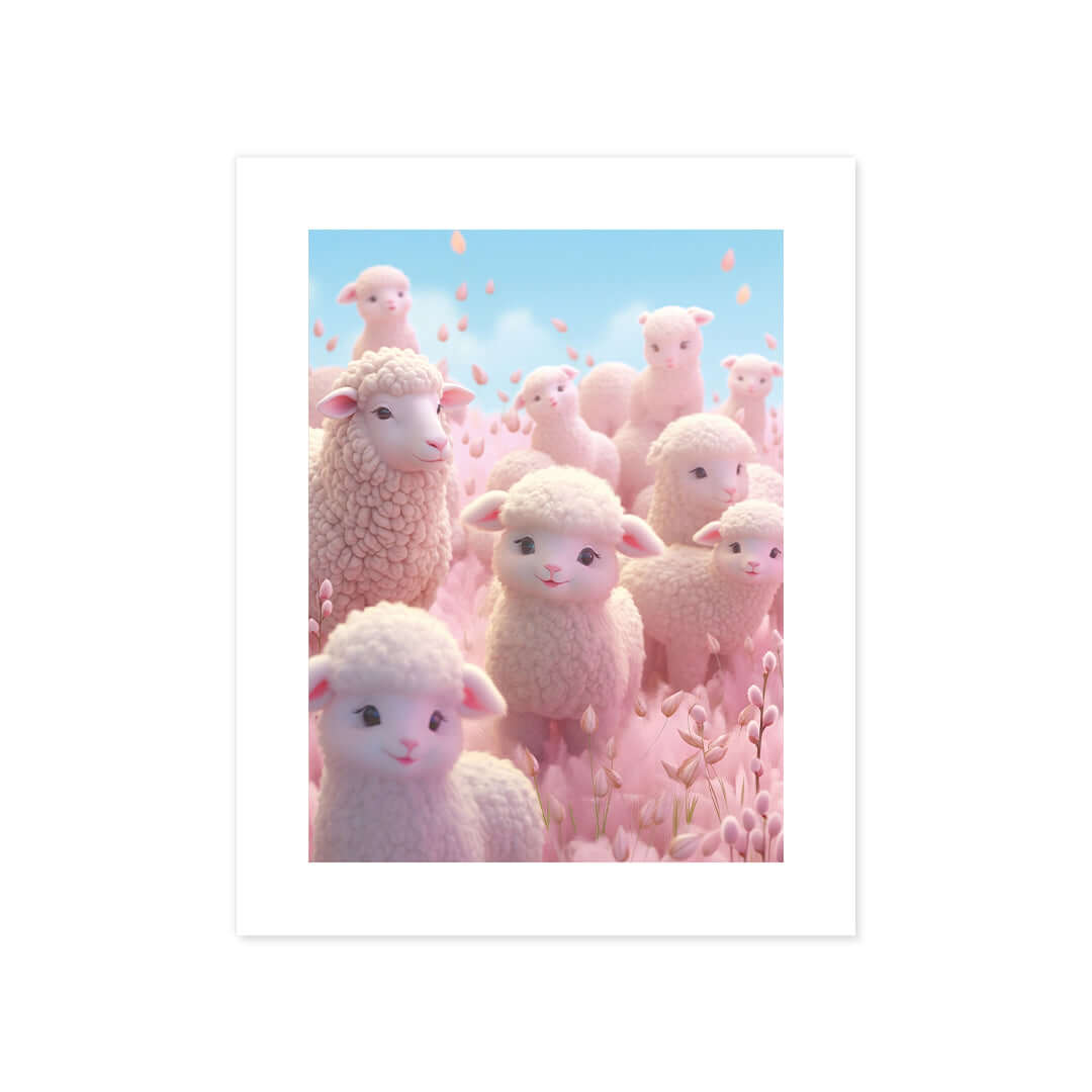 Cuadro Póster Ovejas Rosas | Decoración Pastel