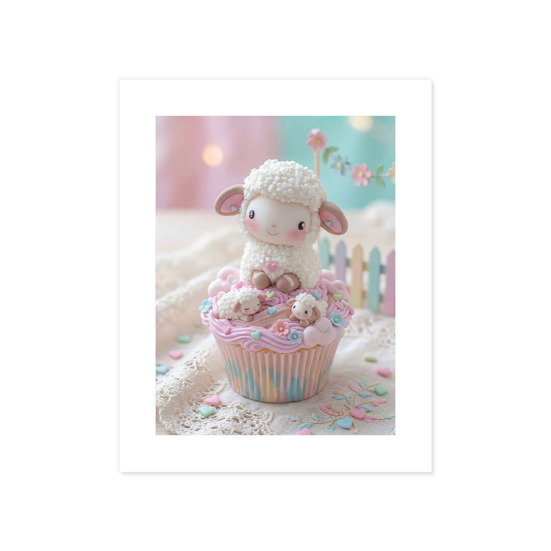 Cuadro Póster Oveja Blanca | Decoración Infantil Pastel