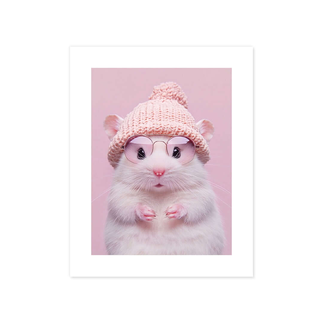 Cuadro Póster Hámster con Gorro | Decoración Rosa Pastel