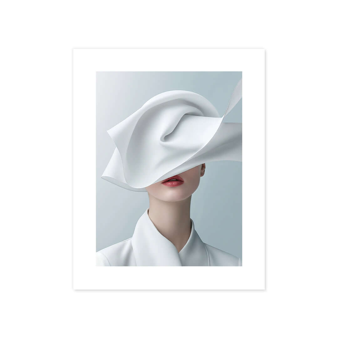 Cuadro Póster Mujer con Tela Blanca | Decoración Minimalista