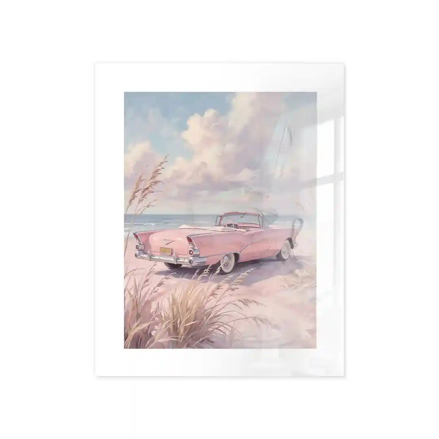 Cuadro Póster Coche Rosa junto al Mar | Decoración Pastel