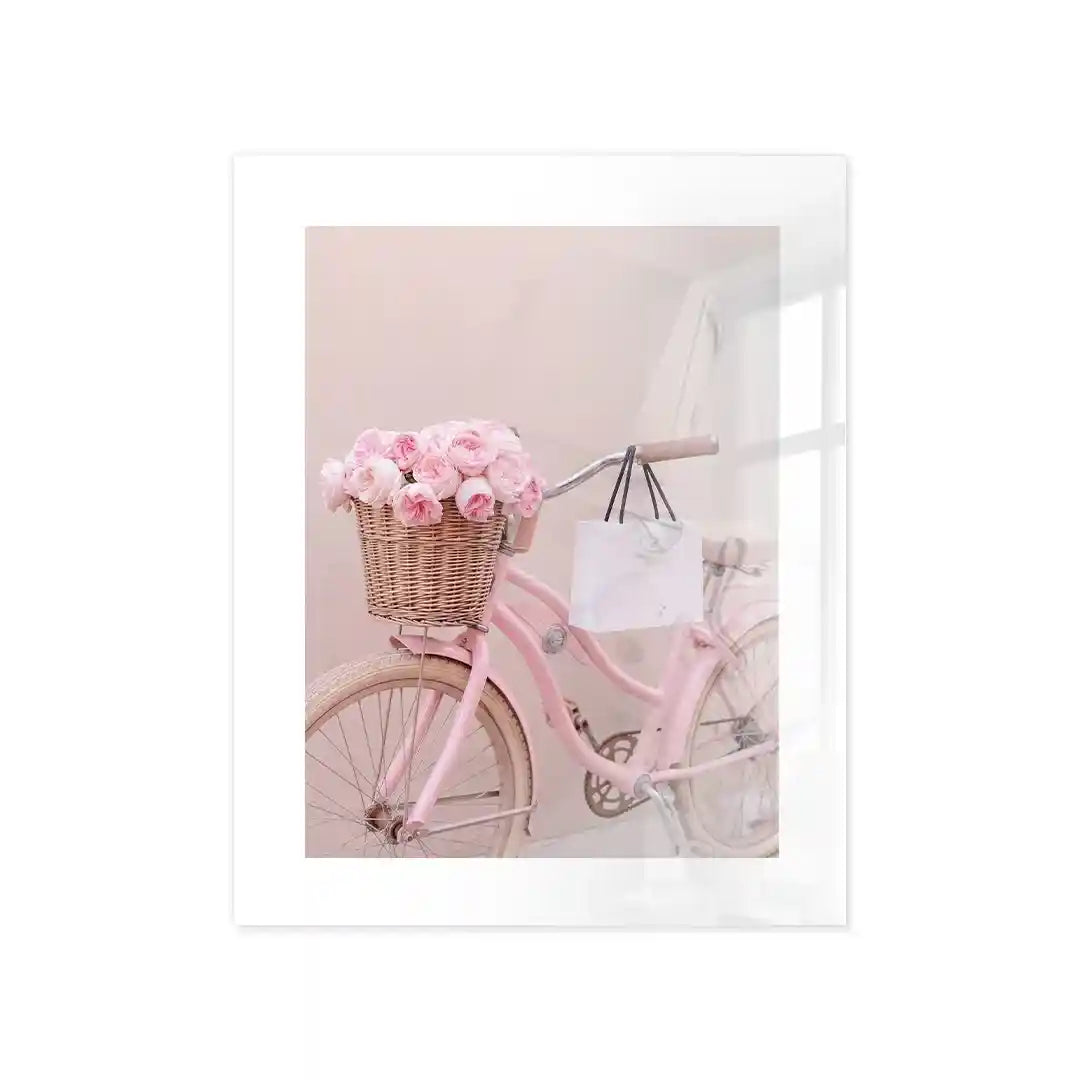 Cuadro Póster Bicicleta Rosa con Flores | Estilo Romántico Pastel