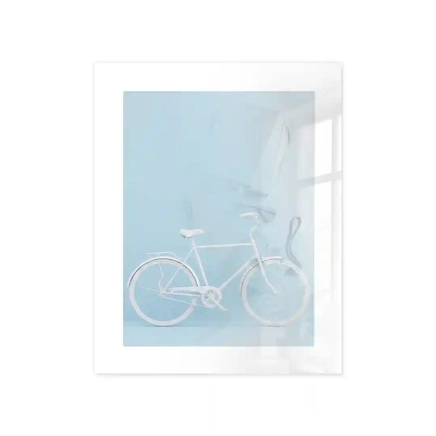Cuadro Póster Bicicleta Blanca | Estilo Minimalista Azul Pastel