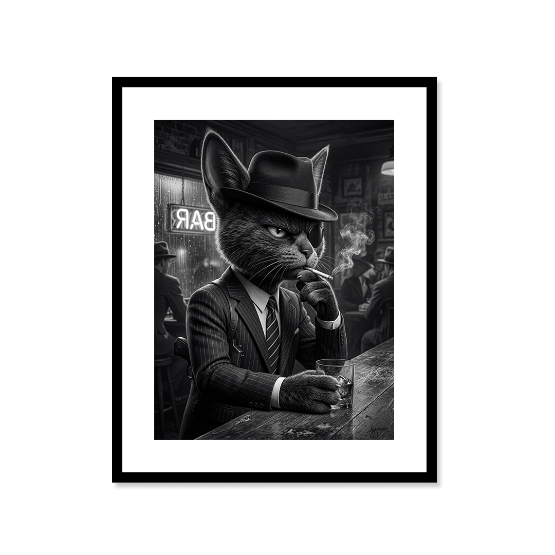 Cuadro Póster Gato en Bar | Decoración Vintage Moderna