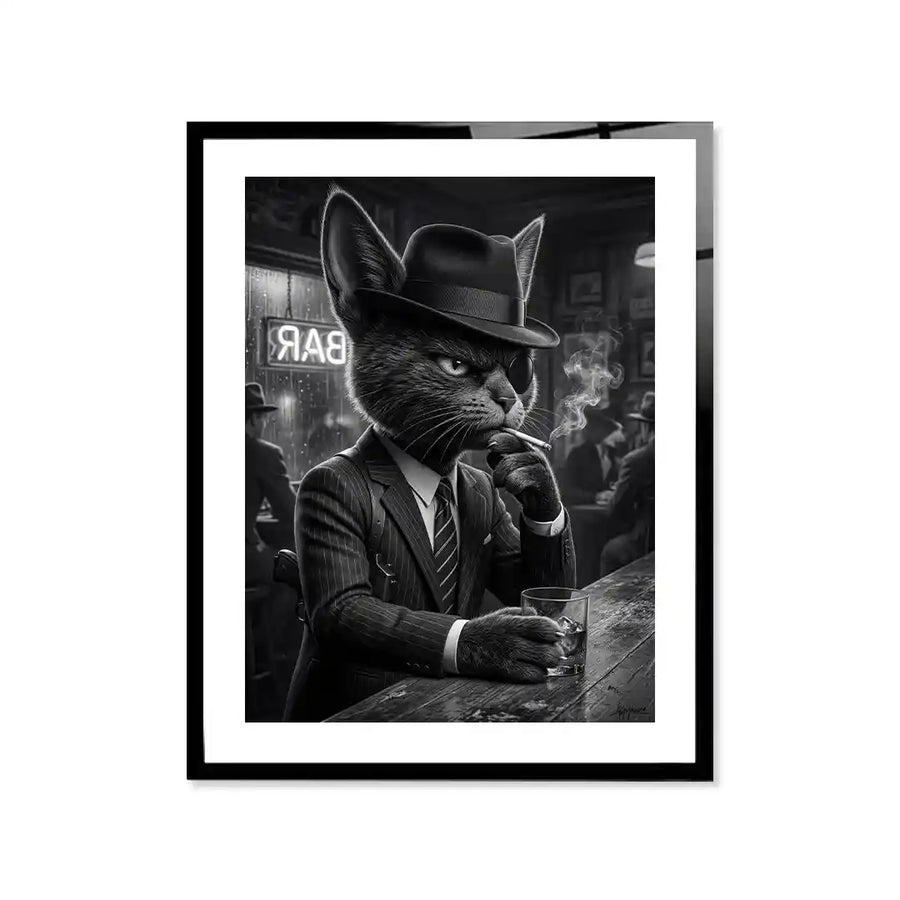 Cuadro Póster Gato en Bar | Decoración Vintage Moderna