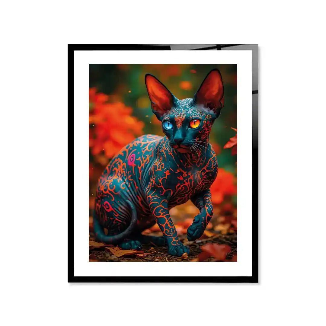 Cuadro Artístico | Gato Sphynx Tribal | Mirada de Fuego