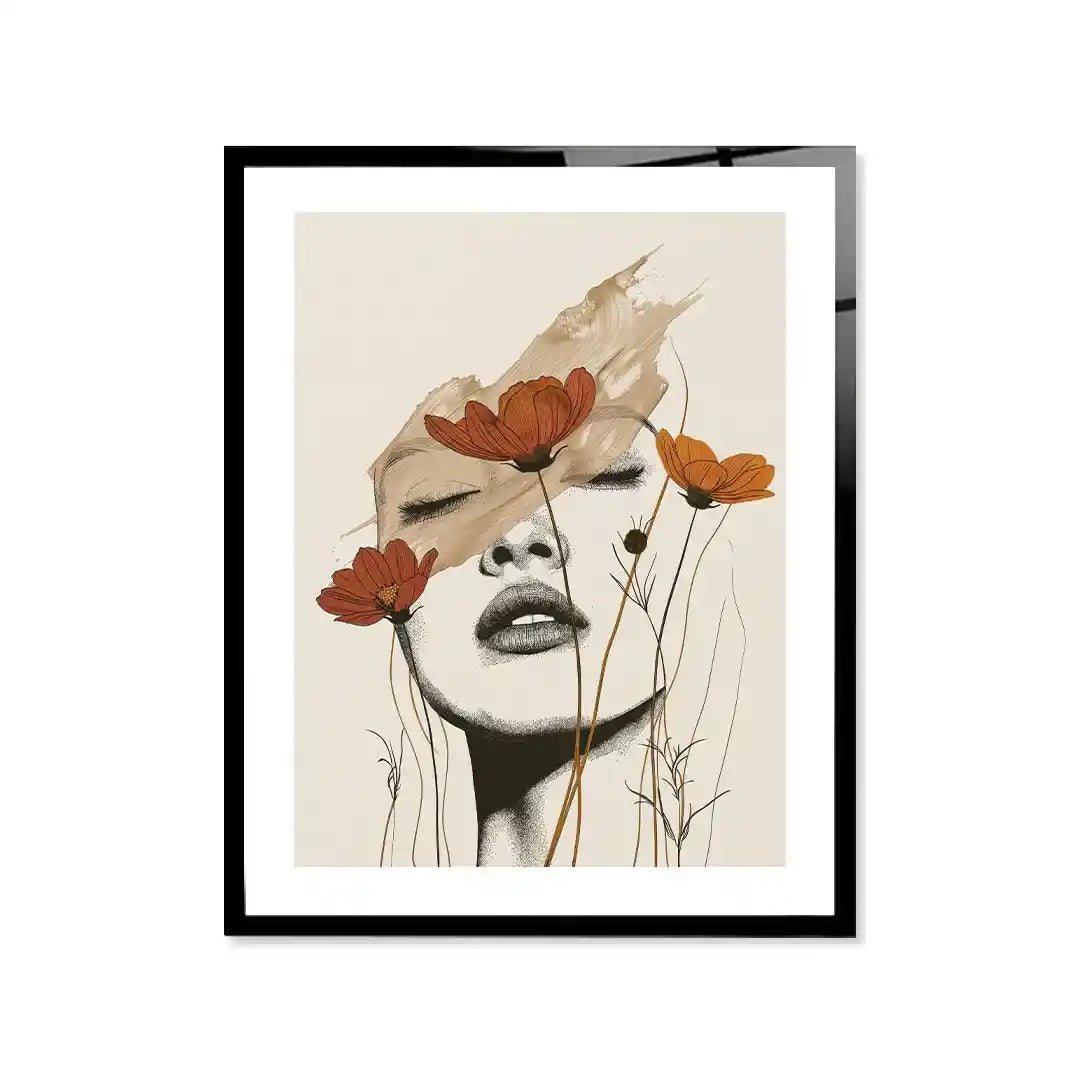 Cuadro Póster Mujer con Flores | Decoración Artística