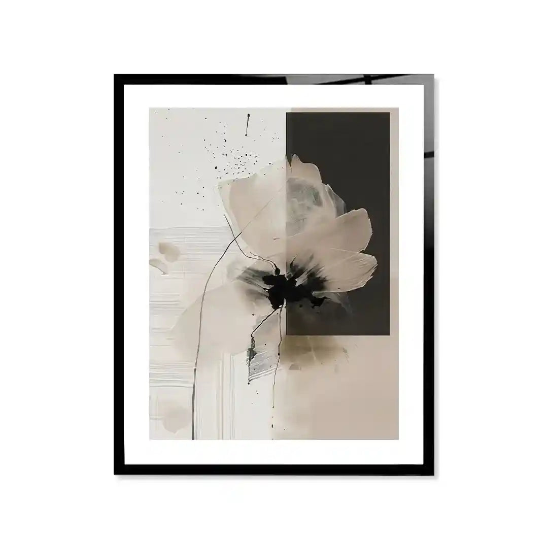Cuadro Póster Flor Abstracta Beige y Negro | Decoración Minimalista