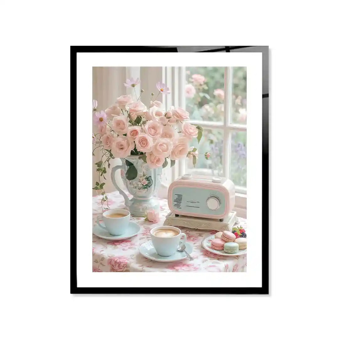 Cuadro Póster Vintage Coffee & Roses | Radio Retro
