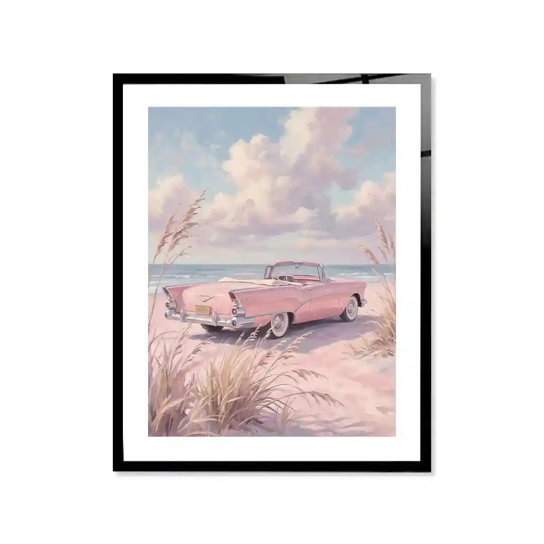 Cuadro Póster Coche Rosa junto al Mar | Decoración Pastel