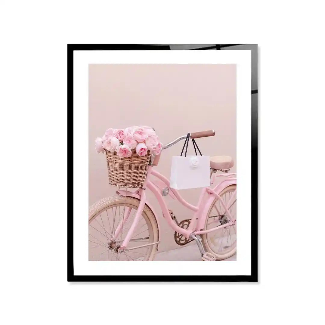 Cuadro Póster Bicicleta Rosa con Flores | Estilo Romántico Pastel