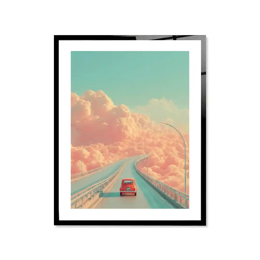 Cuadro Póster Carretera entre Nubes Pastel | Viaje Retro