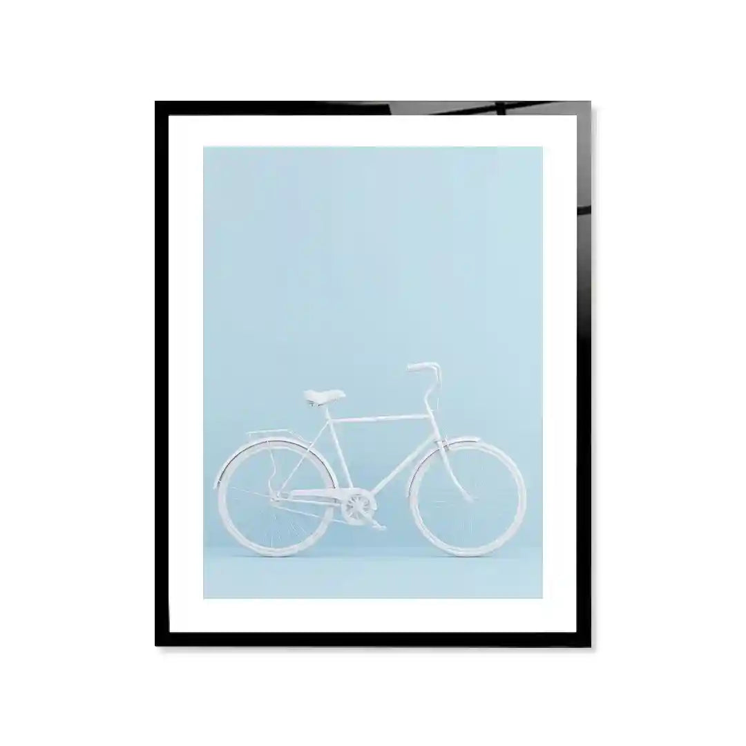 Cuadro Póster Bicicleta Blanca | Estilo Minimalista Azul Pastel