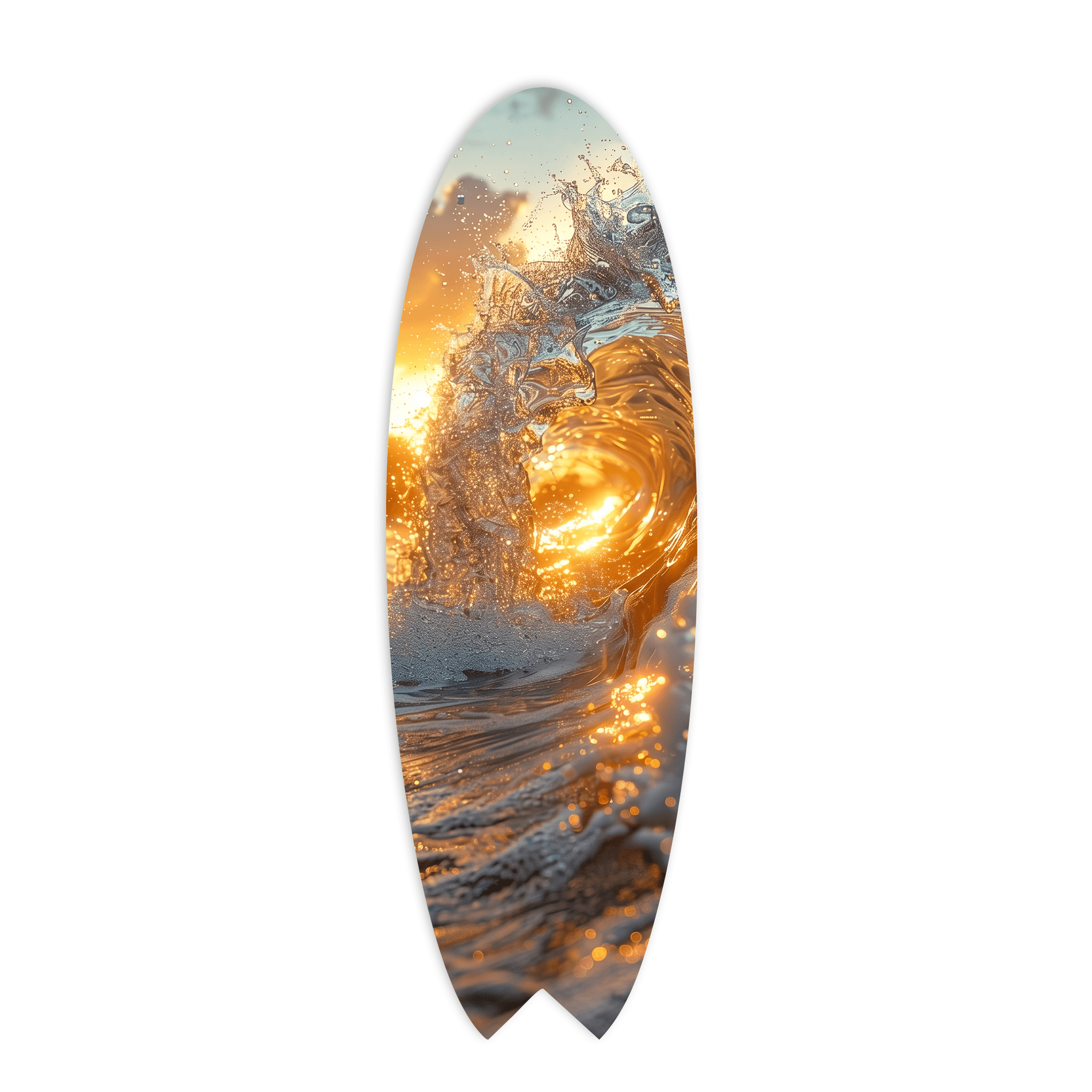 Cuadro Tabla de Surf con Ola Dorada | Decoración Costera
