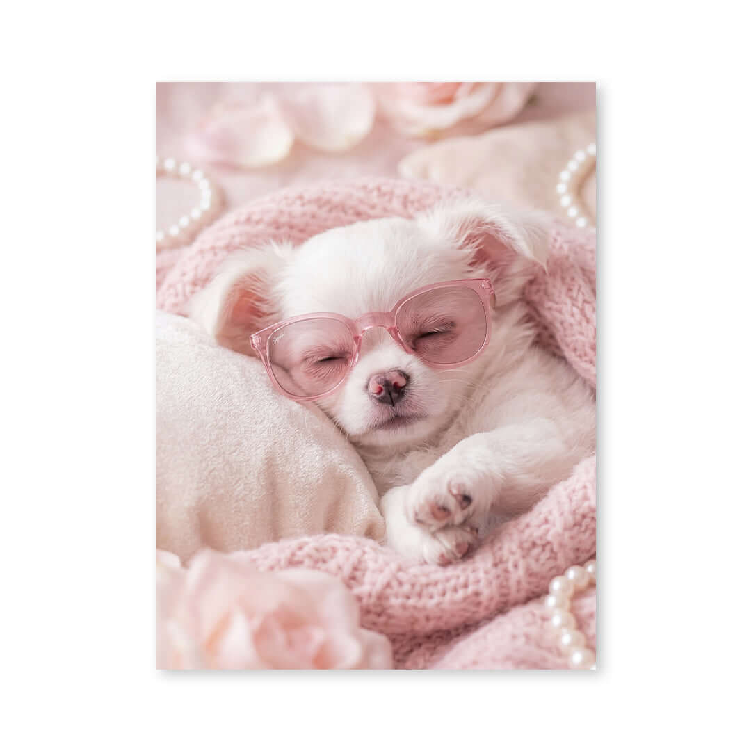 Cuadro Póster Cachorro Blanco | Decoración Rosa Pastel