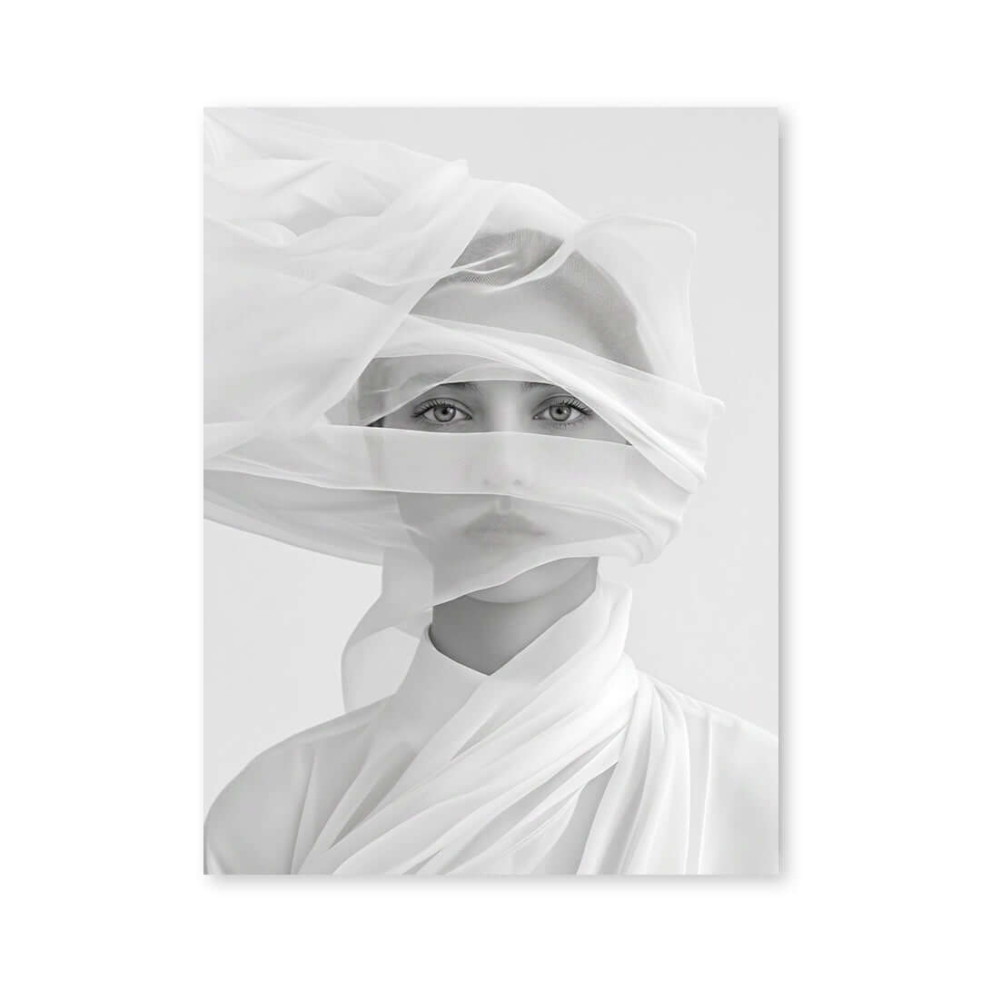 Cuadro Póster Mujer con Velos Blancos | Decoración Minimalista