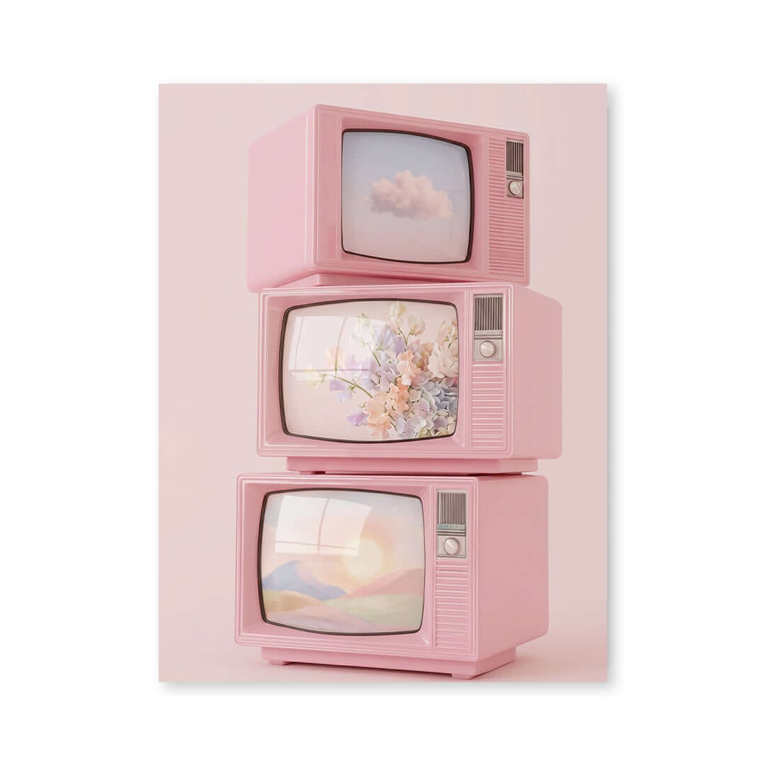 Cuadro Póster Televisores Vintage Rosa | Decoración Retro