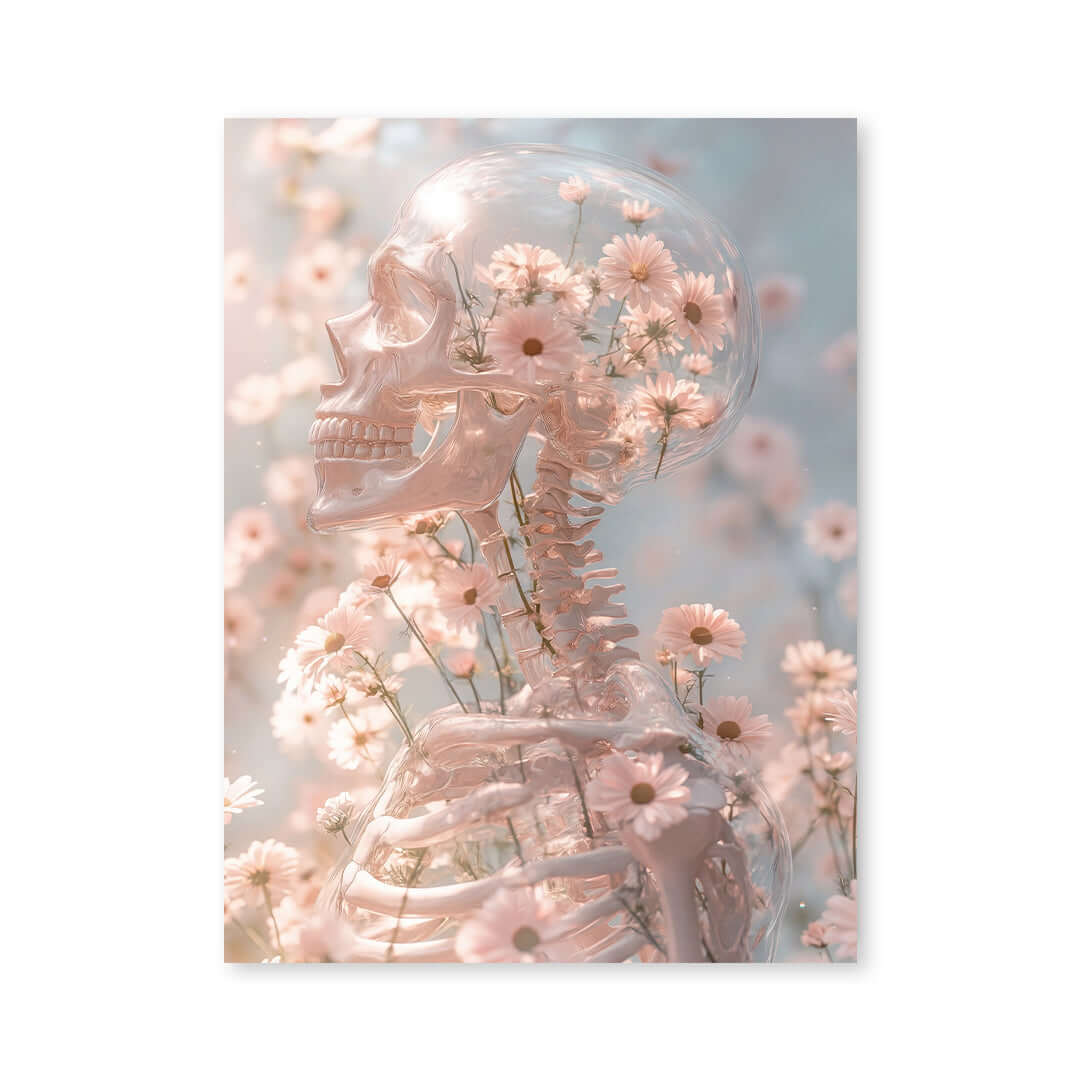 Cuadro Póster Estatua con Flores Rosadas | Decoración Elegante