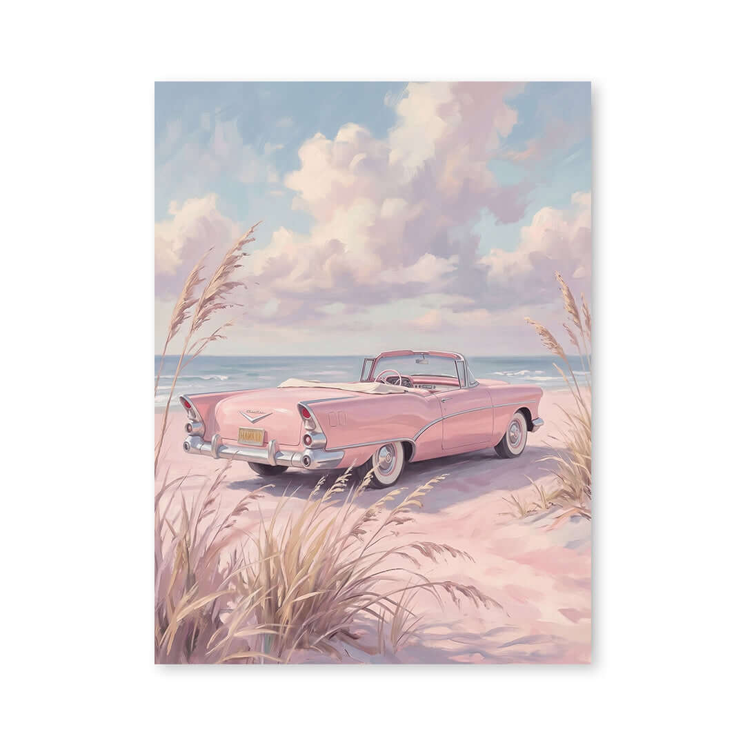 Cuadro Póster Coche Rosa junto al Mar | Decoración Pastel