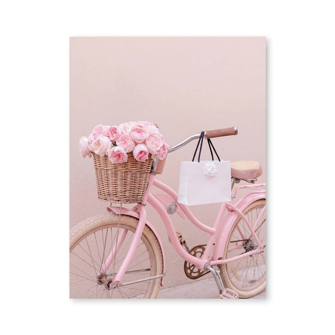 Cuadro Póster Bicicleta Rosa con Flores | Decoración Pastel