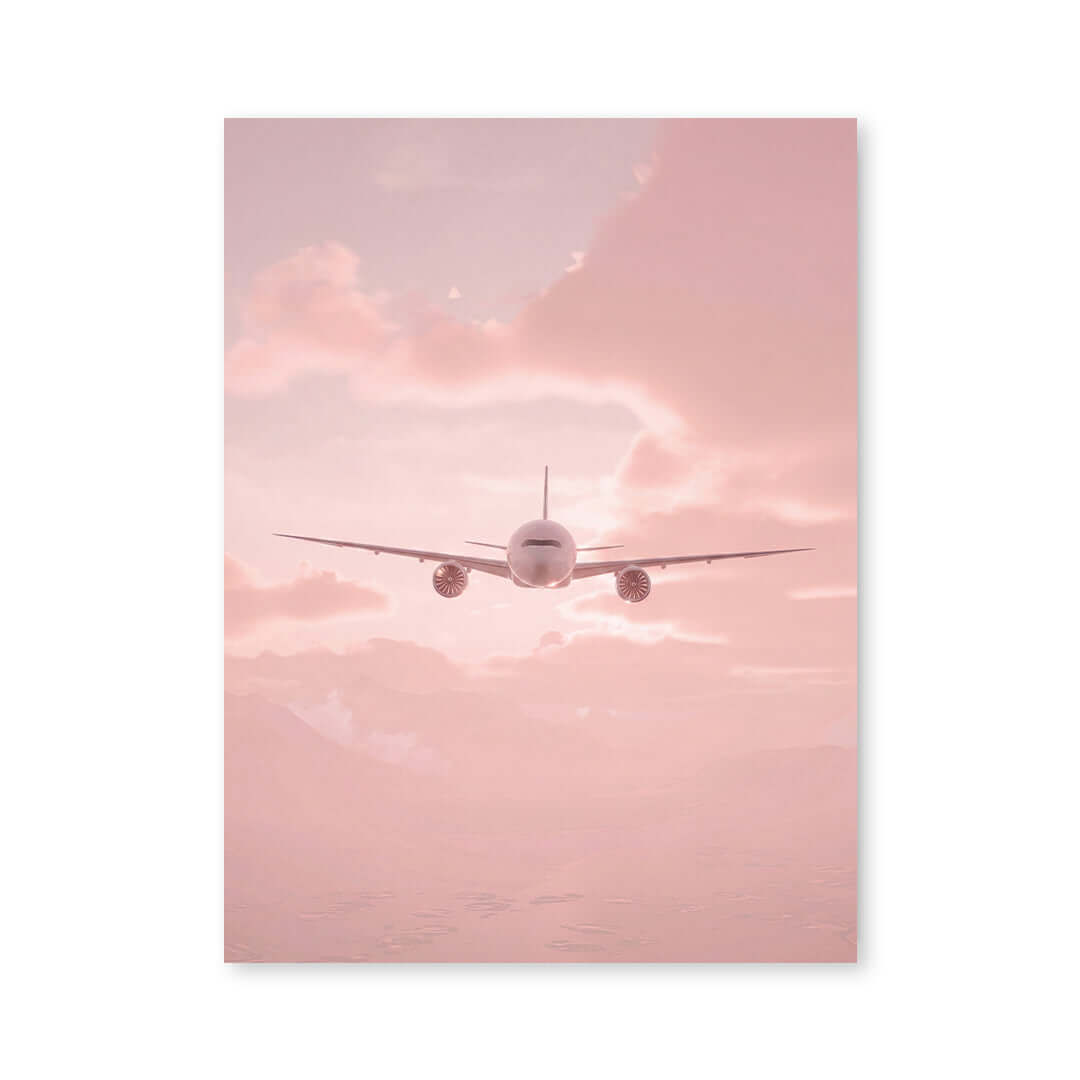 Cuadro Póster Avión al Amanecer | Decoración Rosa Pastel