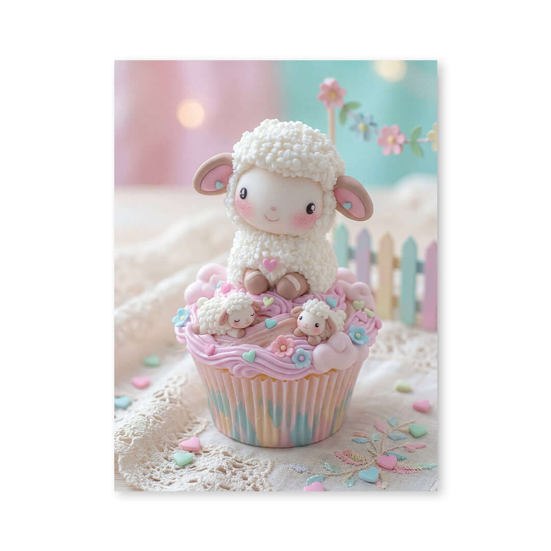 Cuadro Póster Oveja Blanca | Decoración Infantil Pastel