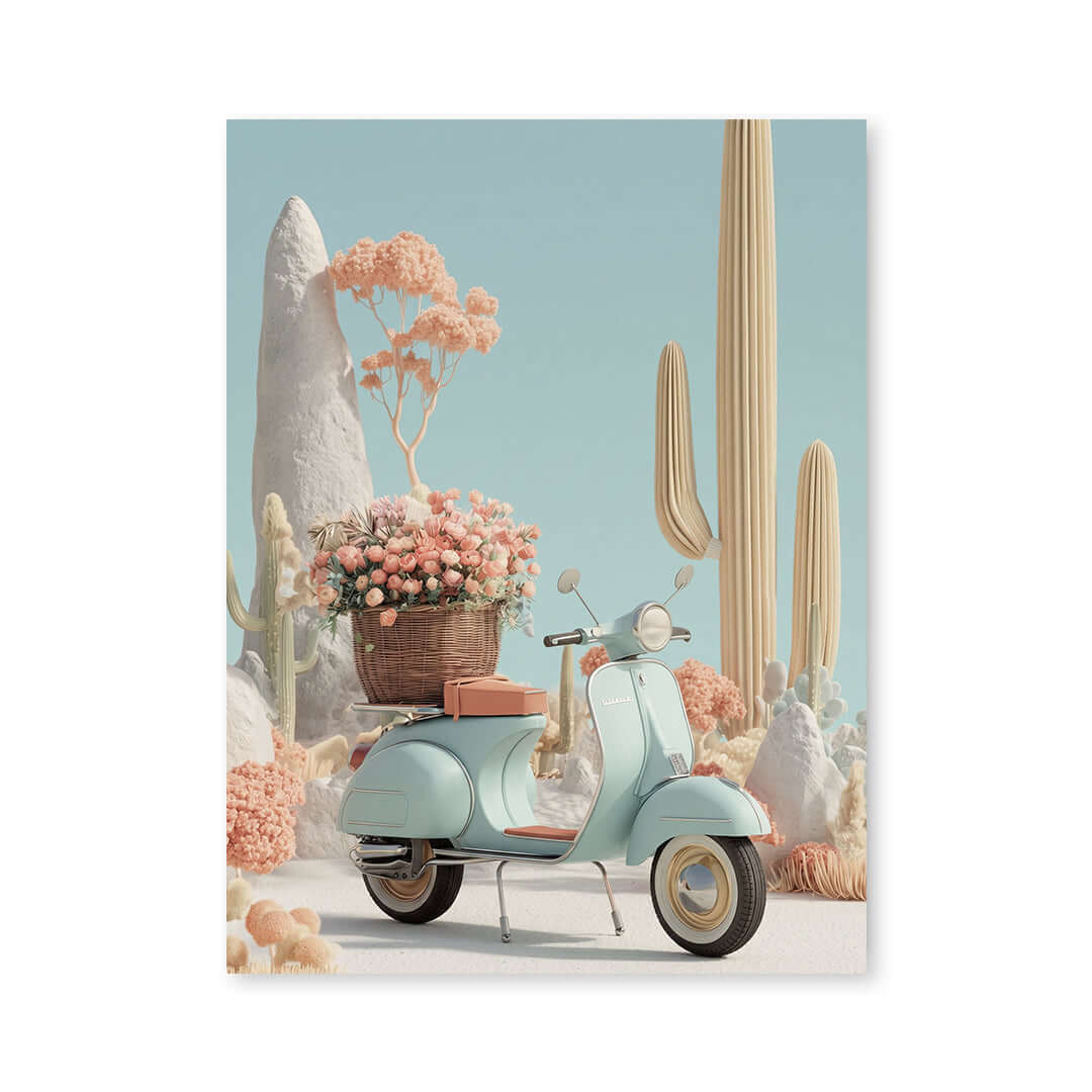 Cuadro Póster Vespa entre Cactus | Decoración Pastel