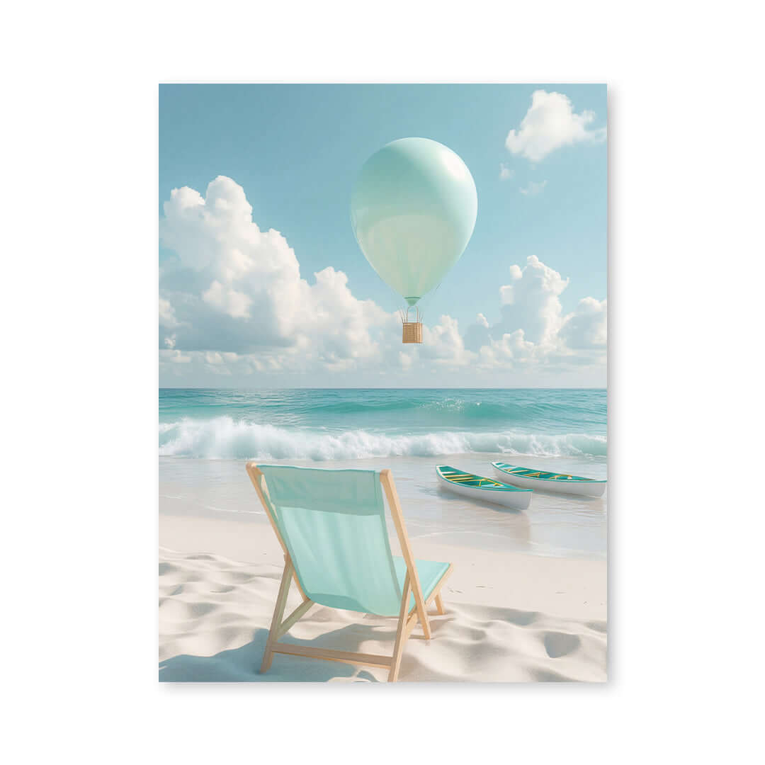 Cuadro Póster Playa con Globo Aerostático | Decoración Pastel